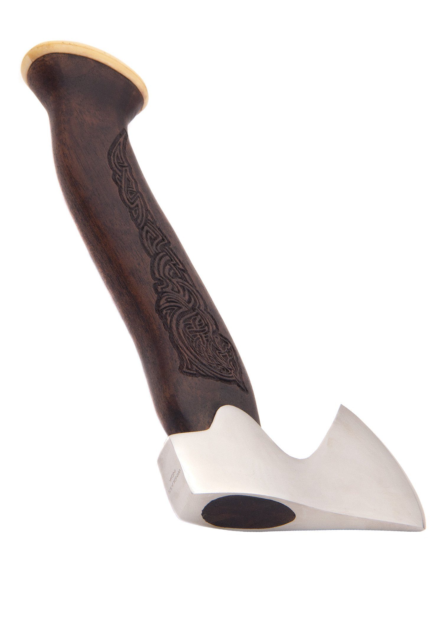 Battle Merchant Universalaxt Wikinger Jagdbeil mit verziertem Holz Griff in Braun, 305 g