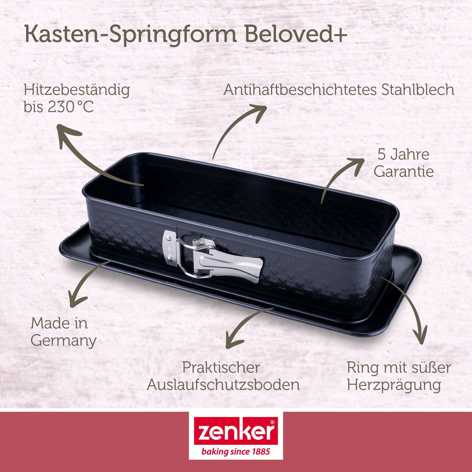 Zenker Springform Königskuchen, Backform mit Herz-Prägung, Auslaufschutz