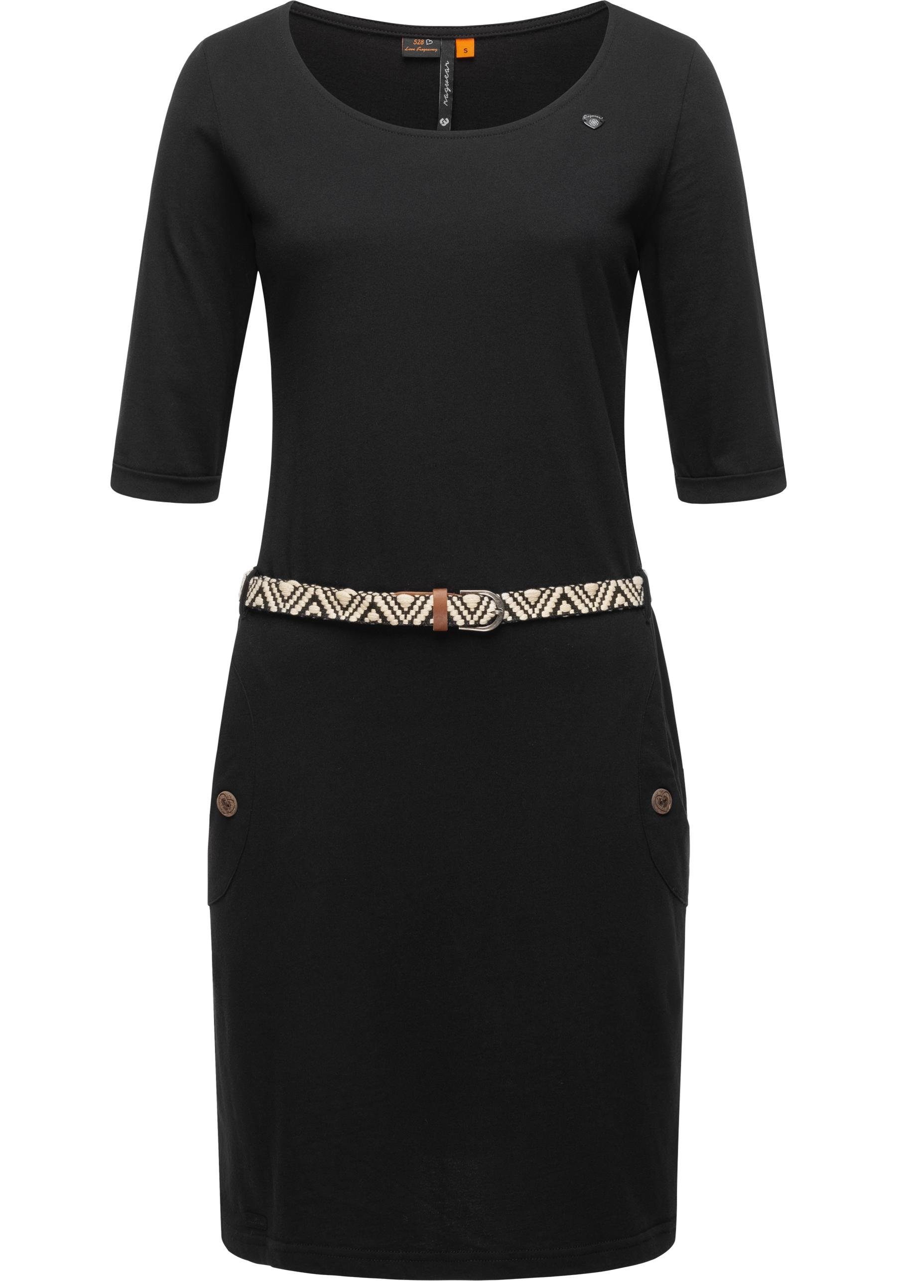 schwarz (2-tlg) Shirtkleid Damenkleid Gürtel Ragwear mit stylisches Solid Tannya