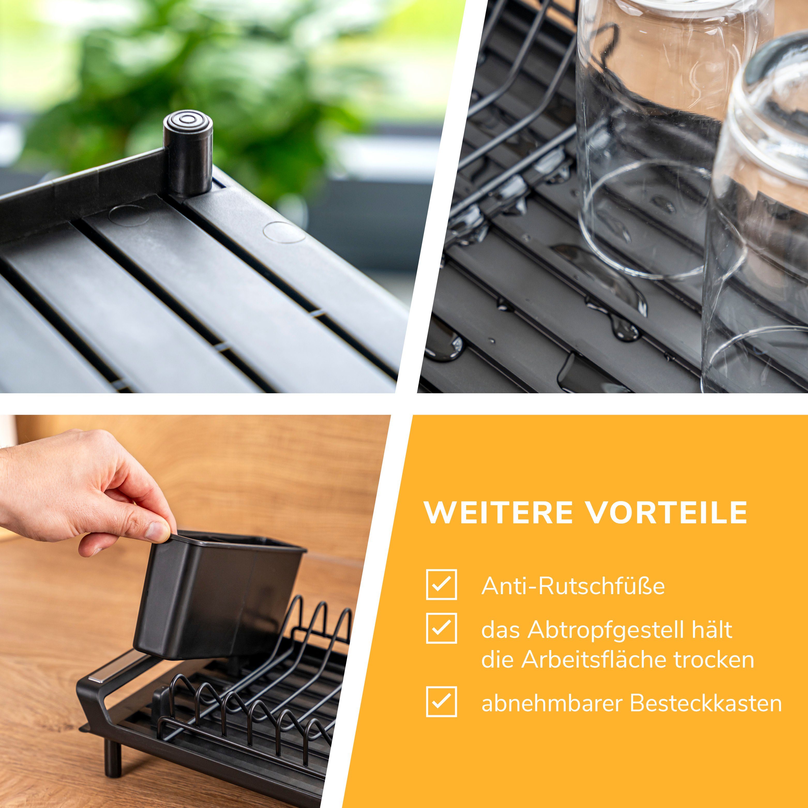 eluno Abtropfwanne Geschirr-Abtropfgestell für 8 Teller, Abtropfständer, ausziehbar