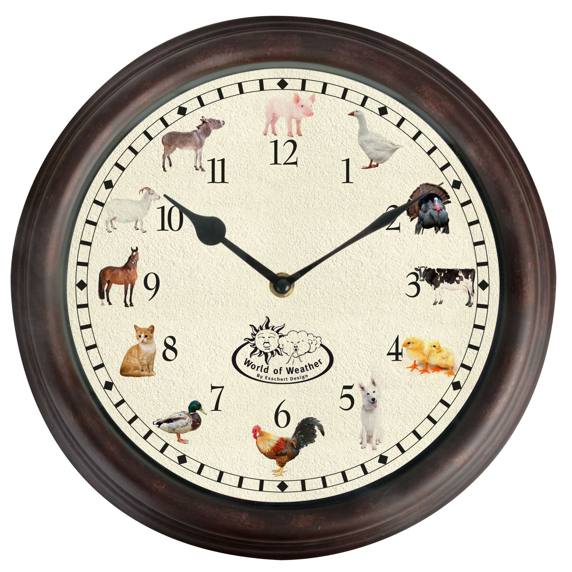 Rivanto Wanduhr (Uhr mit Bauernhoftiergeräuschen aus Kunststoff, Durchmesser 30 cm)