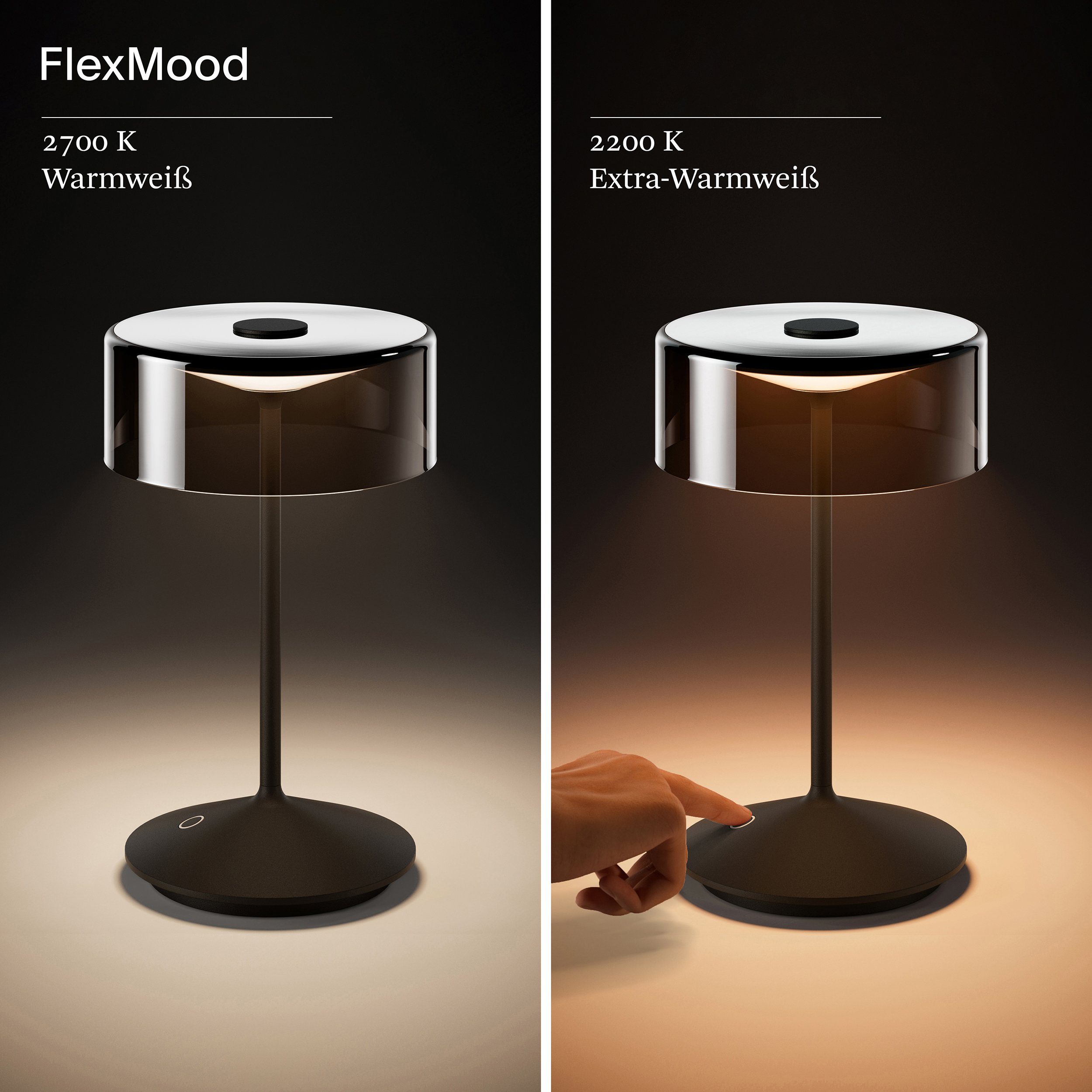 SIGOR LED Tischleuchte Akku-Glasleuchte NUMOTION nachtschwarz, Dimmbar, LED fest integriert, Warmweiß