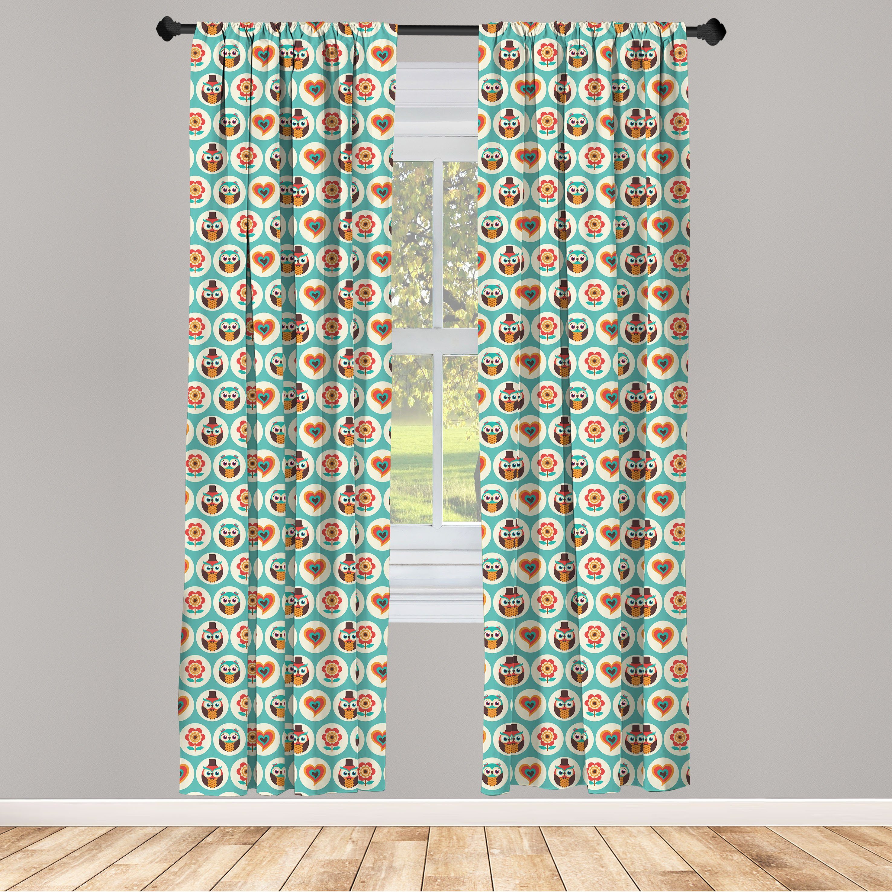 Gardine Vorhang für Wohnzimmer Schlafzimmer Dekor, Abakuhaus, Microfaser, Eule Bekleidet Eulen Männlich Weiblich