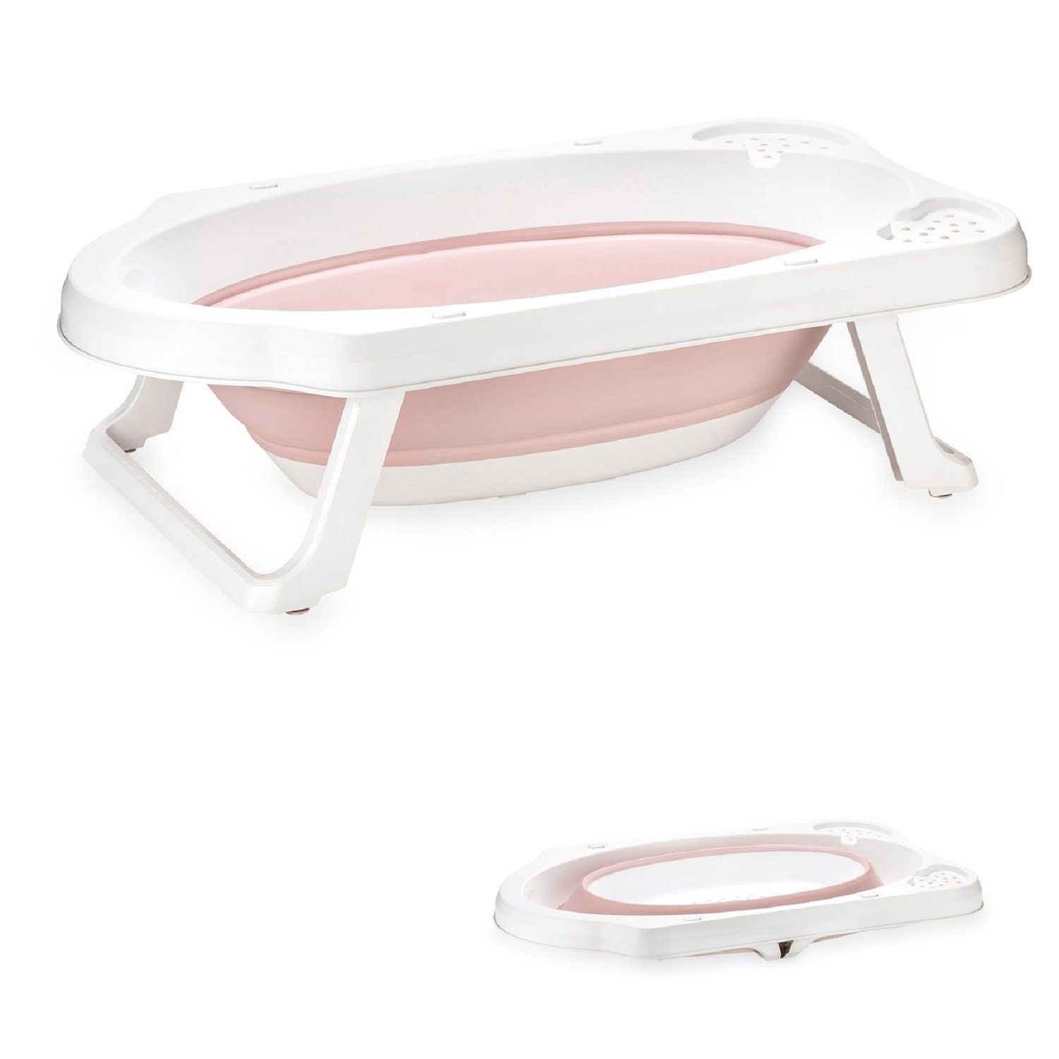 Babybadewanne 82 rosa Babybadewanne faltbar Wasserablauf Ablagefächer, cm, mit Lorelli klappbar,