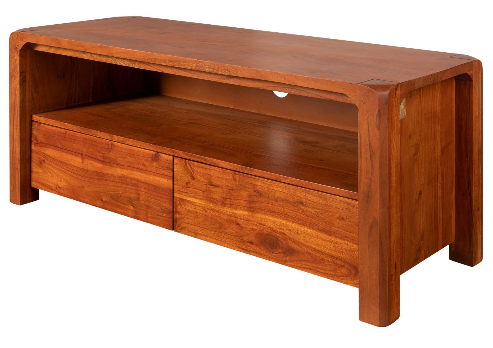 Massivmoebel24 TV-Board BUENO Akazie Massivholz hellbraun (Massivholz montiert 44 kg BUENO #3002), Akazie 125x45x50 cm (BxTxH) hellbraun lackiert