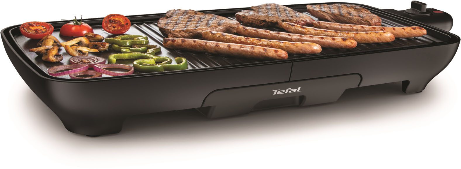 Tefal Tischgrill Malaga, spülmaschinengeeignete Platte und Saftauffangbehälter, 2000 W, Thermosignal-Wärmeanzeige, TG3918