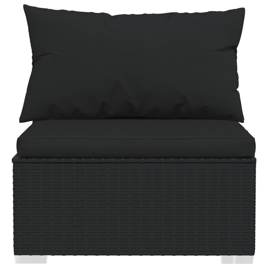 1 Teile Garten-Mittelsofa Schwarz Rattan, Poly Kissen Loungesofa vidaXL mit