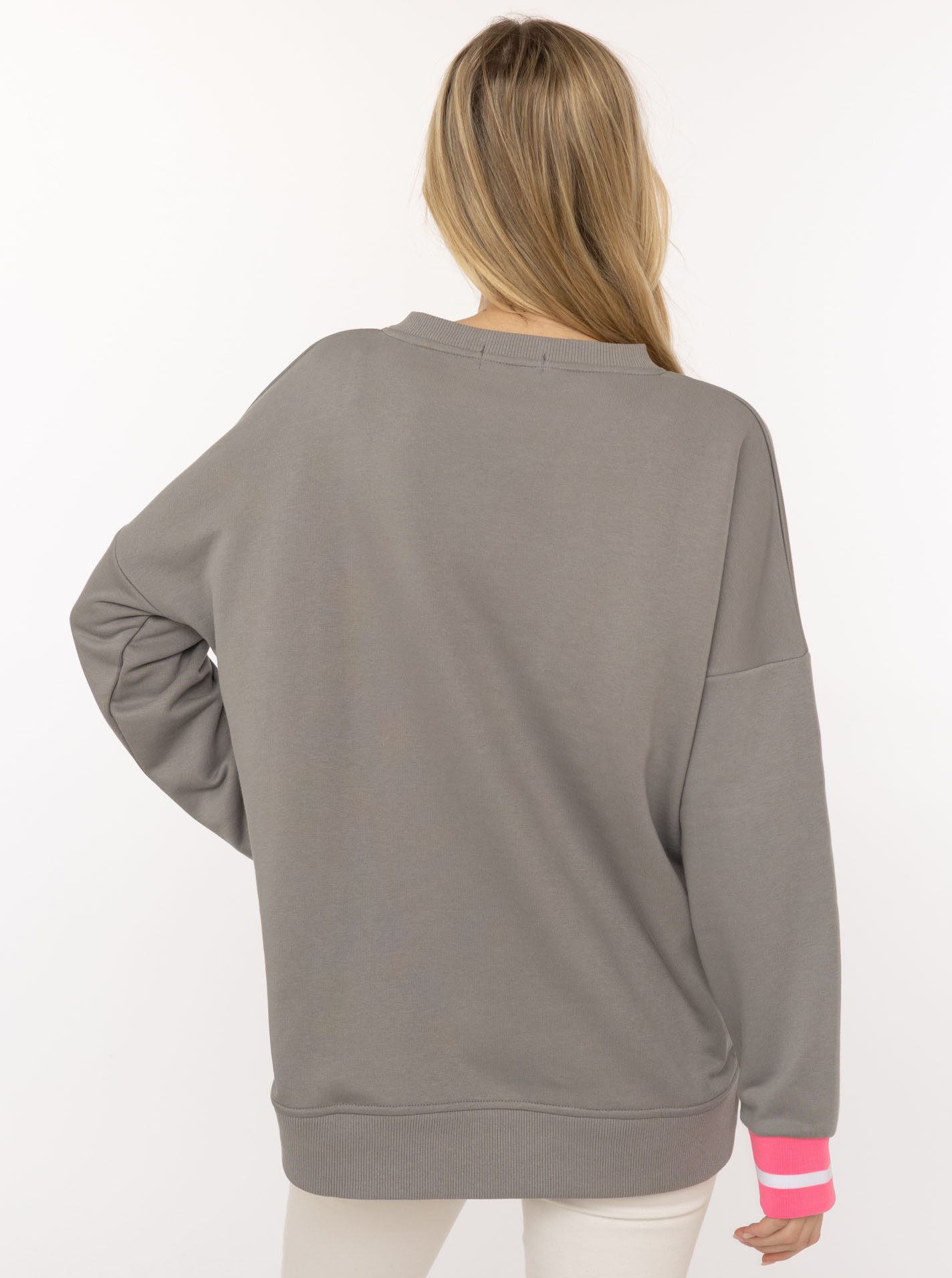 Zwillingsherz Hoodie "Positive Mind" neonfarbenen Bündchen, V-Ausschnitt, Seitenschlitze, Langarm