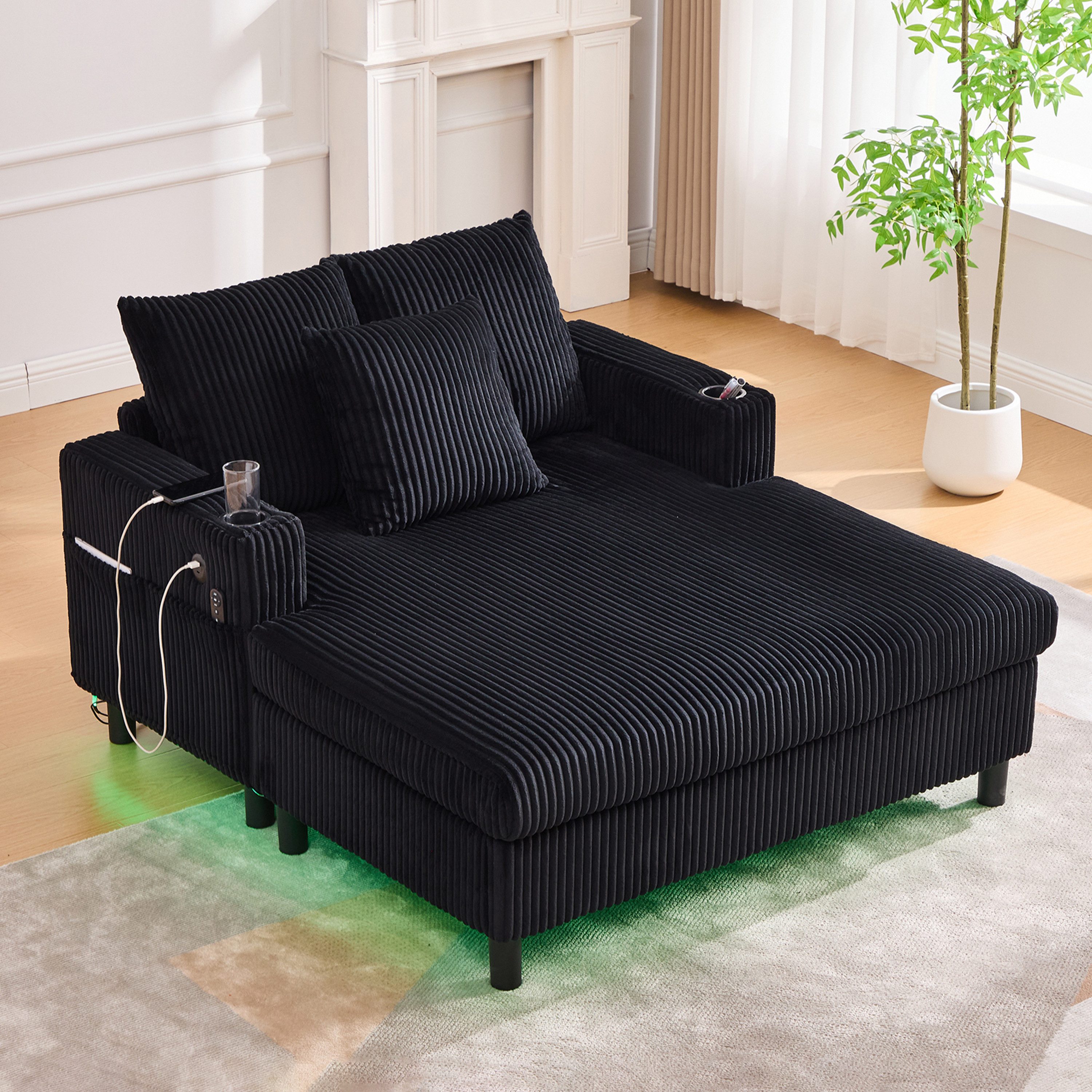 Odikalo Schlafsofa Chaiselongue Loungesofa Polstersofa Freizeitsofa USB Velvet Mehrfarbig