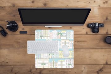 MuchoWow Gaming Mauspad Miami - Skyline - Muster - USA (1-St), Mousepad mit Rutschfester Unterseite, Gaming, 40x40 cm, XXL, Großes