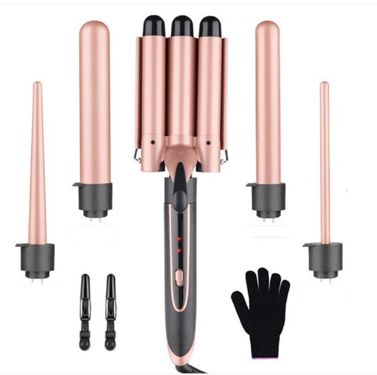 DOPWii Multihaarstyler, 5-in-1 Set, mit LCD-Display und Eisenkeramikbeschichtung, Lockenstab,Lockenwickler,Haarglätter & Lockenstab, Warmluftbürste