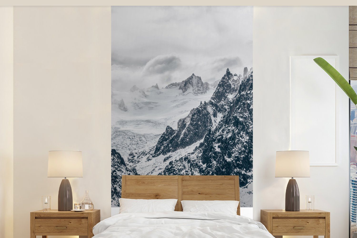MuchoWow Fototapete Frankreich - Berge - Schnee, Matt, bedruckt, (2 St), Vliestapete für Wohnzimmer Schlafzimmer Küche, Fototapete