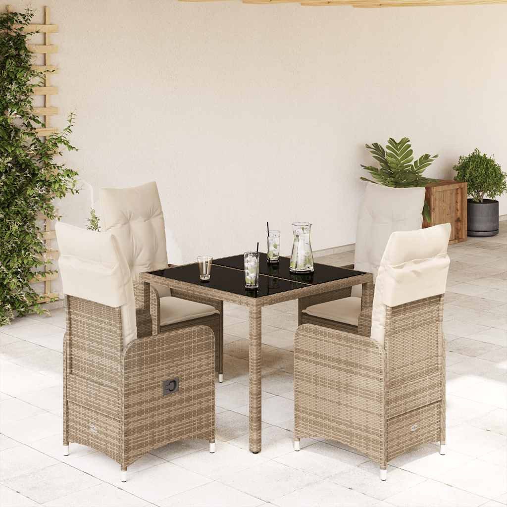 vidaXL Gartenlounge-Set 5-tlg. Garten-Bistro-Set mit Kissen Beige Poly Rattan, (4-tlg)