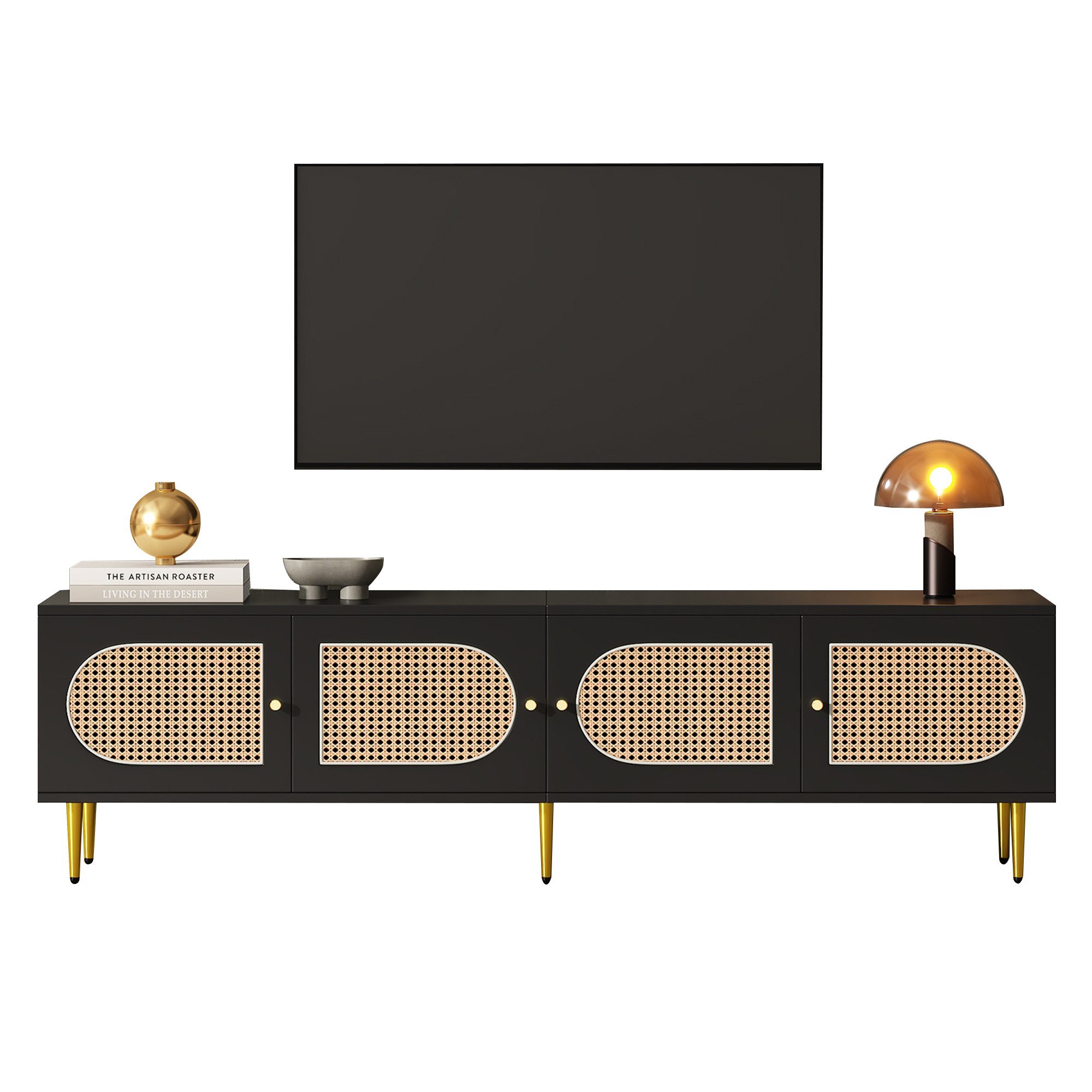 Merax Lowboard im Vintage-Stil mit Rattan günstig online kaufen