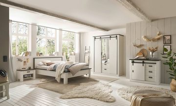 Furn.Design Komplettschlafzimmer Stove, (Schlafzimmer Set in Pinie weiß, Landhaus, 5-St., Liegefläche 140x200 cm), mit Soft-Close und Schiebetüren