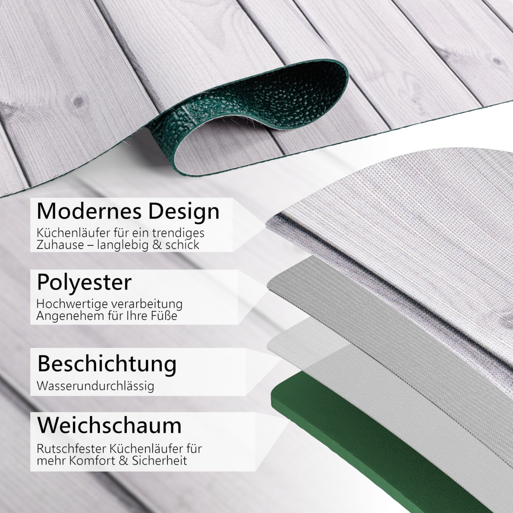 ANRO Küchenläufer Hochwertig GreenLine Flurläufer Teppichläufer Textil, Eck günstig online kaufen