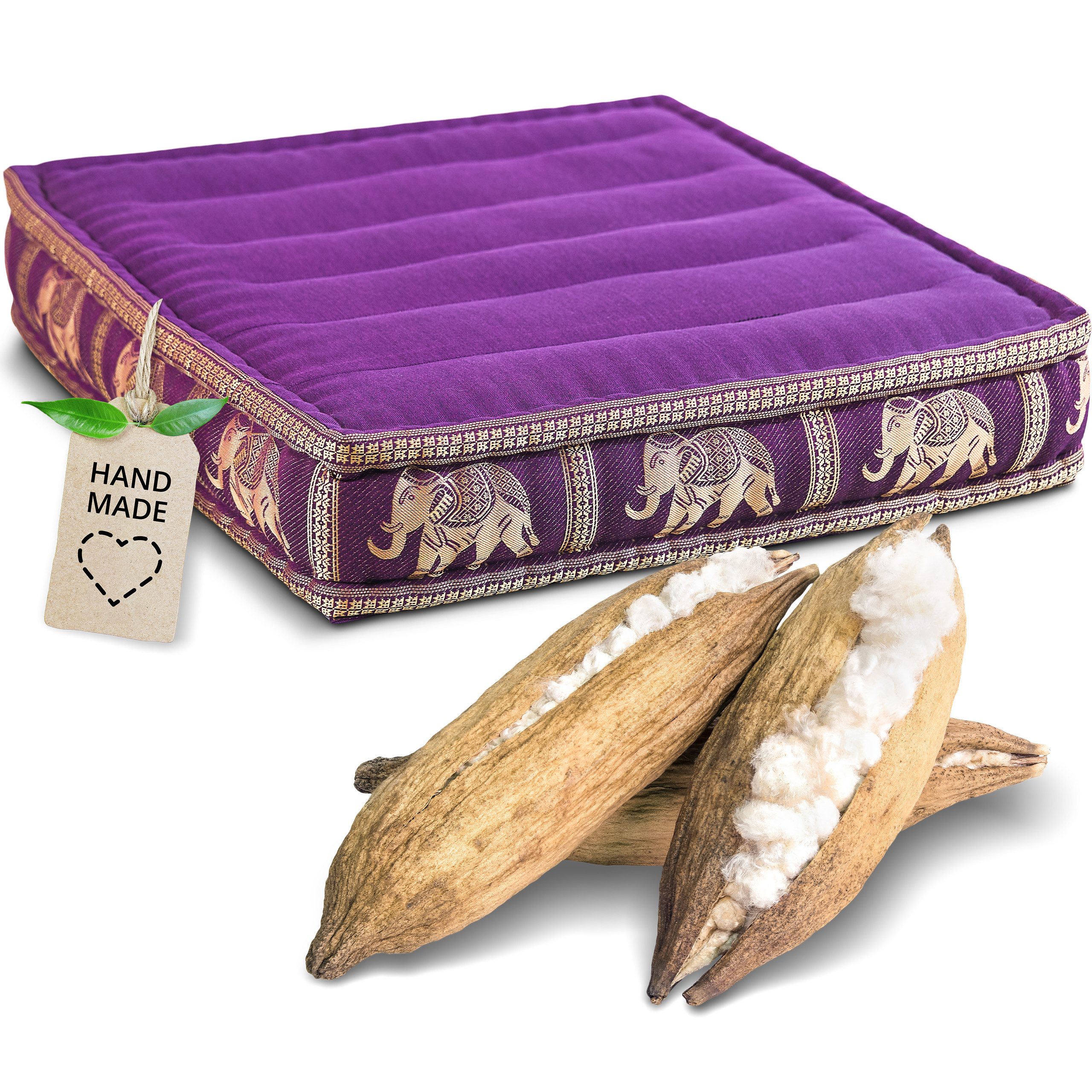 livasia Sitzkissen Bodensitzkissen (Deluxe) vegan und handgefertigt, 50x50x10cm, Kapok