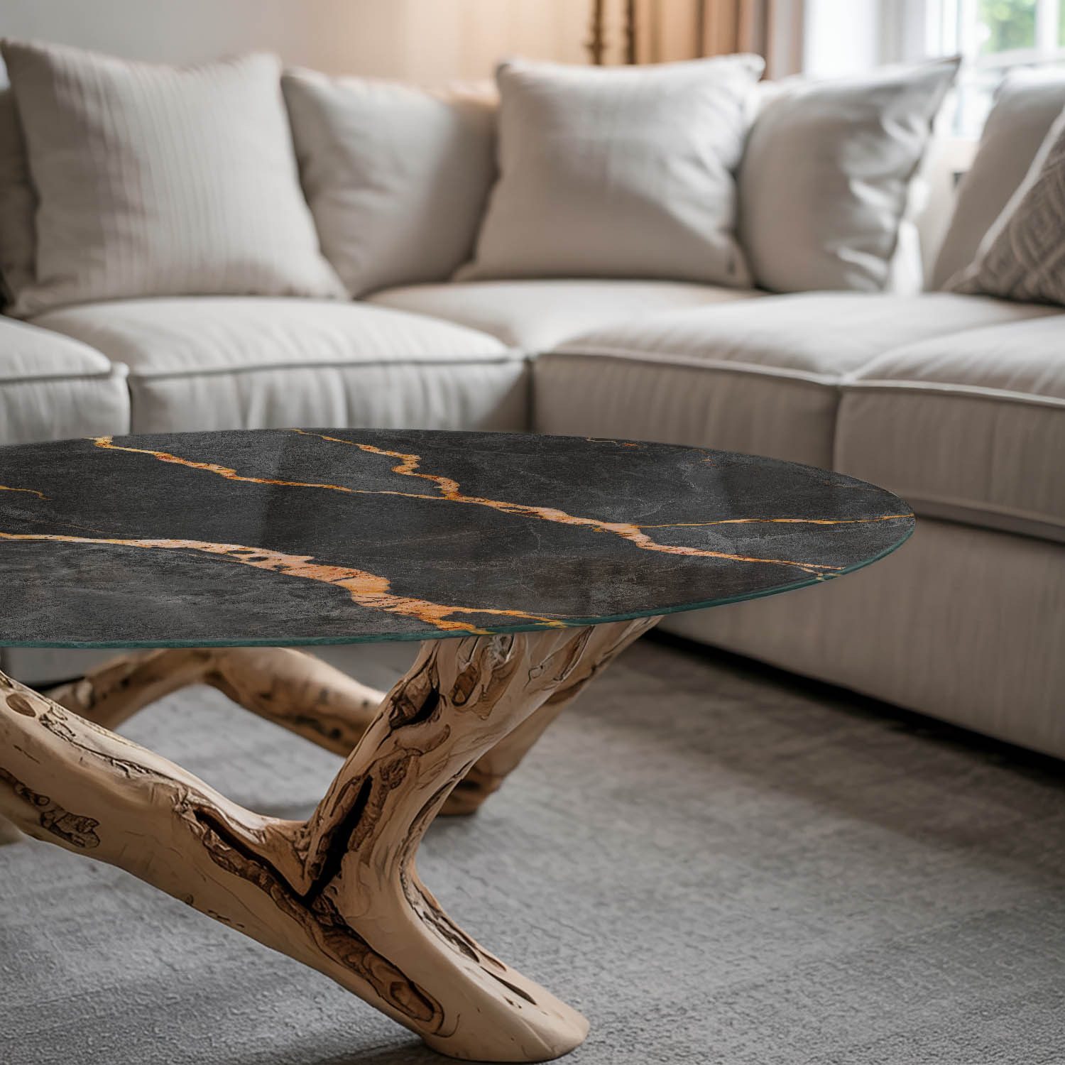 Tulup Tischplatte Tisch Glasplatte Ersatz Marmormuster mit Adern Glas Tischplatte – Bild 2 von 5