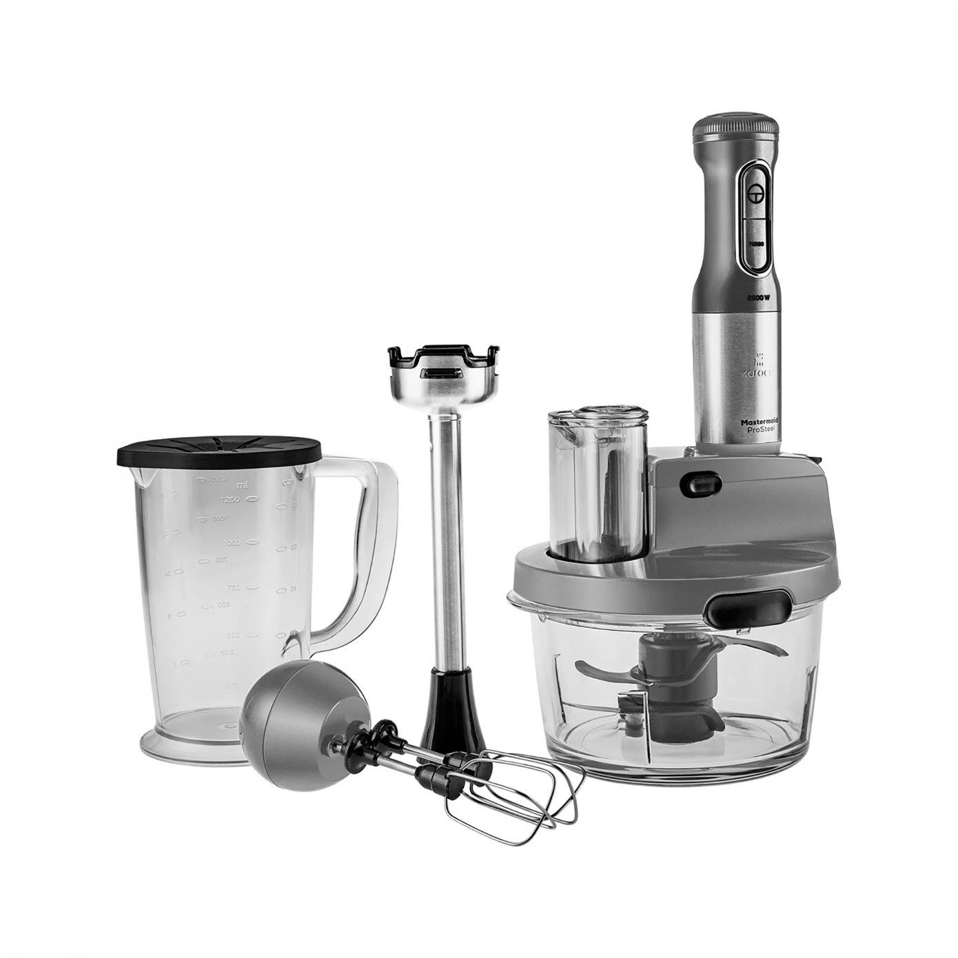 Karaca Küchenmaschine Mastermaid Küchenroboter aus Stahlglas Standmixer Zeerkleinerer 2500 W Galaxy Grey