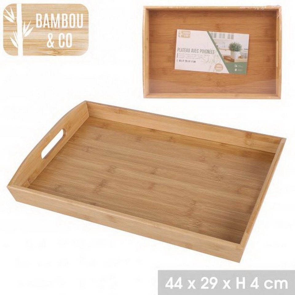 Bambou&Co Tablett Servier-Tablett Serviertablett Frühstückstablett, Bambus,  (Maße: 44 x 29 x 4 cm (LxBxH), 2 Griffe für leichten Transport