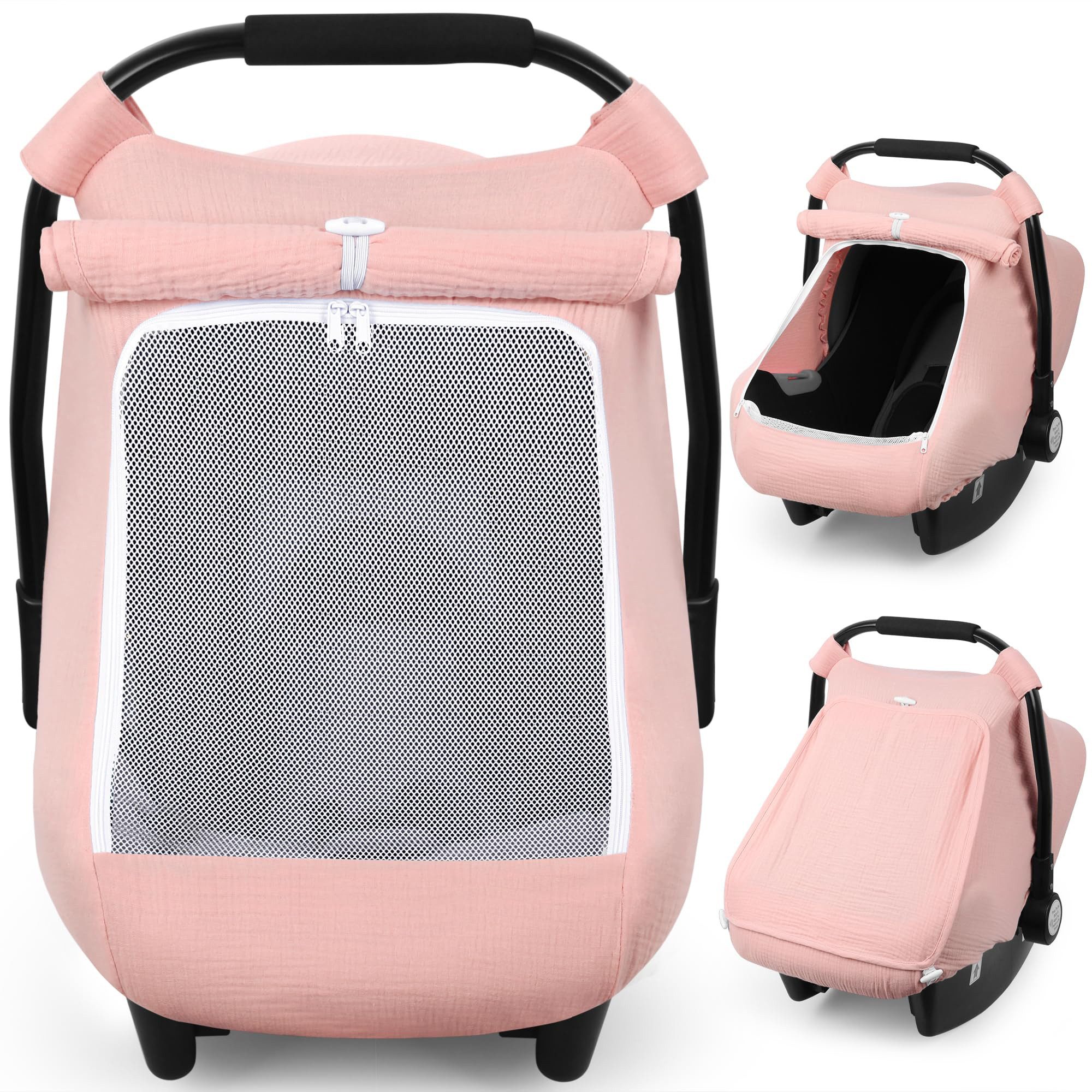 CLTYQ Kindersitzbezug Baby Autositzbezug, Universal Baumwolle Kindersitzbezug, atmungsaktives Musselin, große Netzfenster, Baby Autositzhimmel