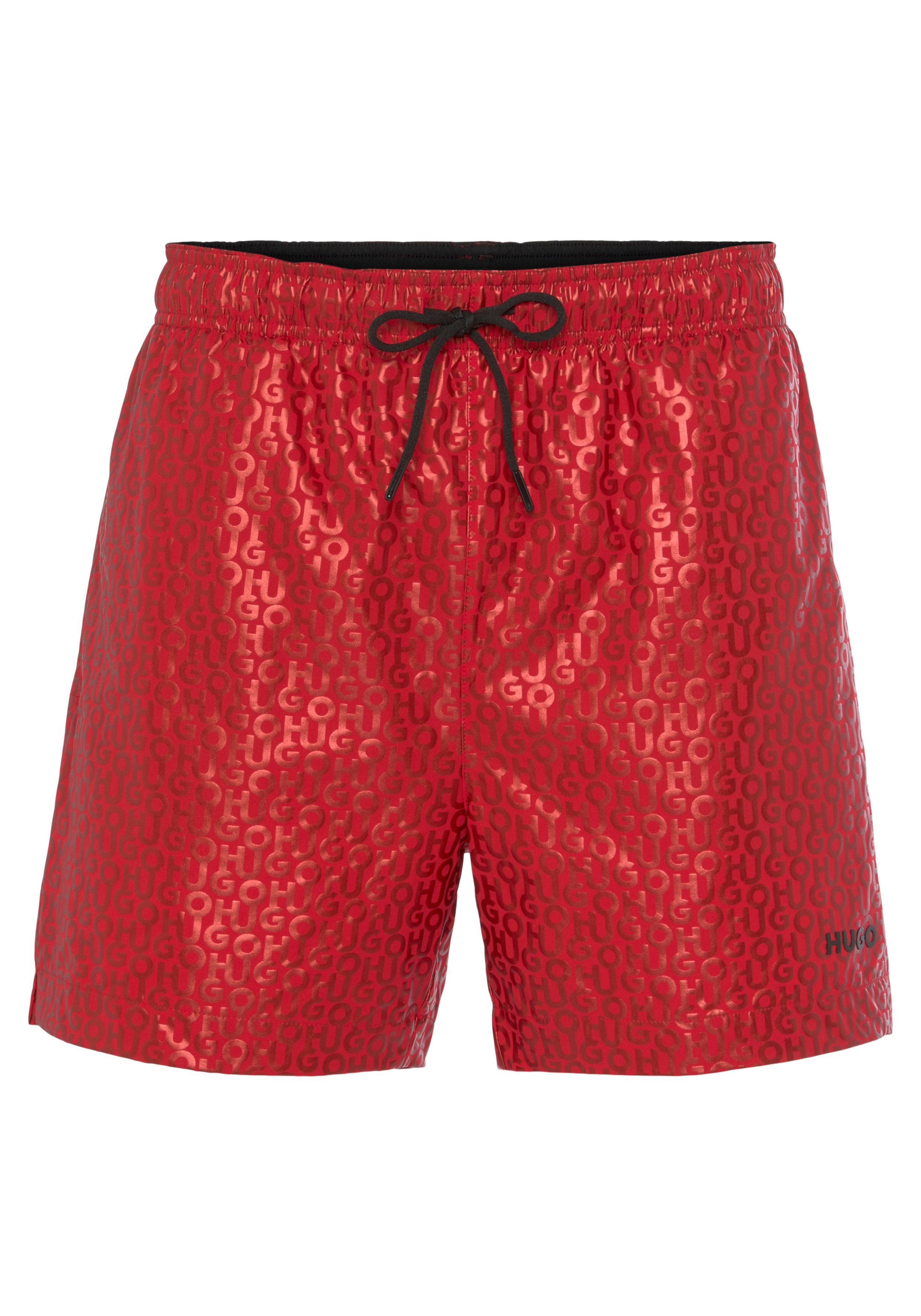 HUGO Badeshorts mit Label All-Over Print rosa