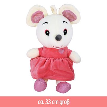 BEMIRO Tierkuscheltier Stofftier Maus mit Kleid rosa - ca. 33 cm