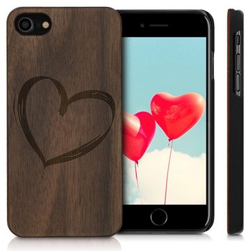 kwmobile Handyhülle, Hülle für Apple iPhone 7 / 8 / SE (2020) - Handy Schutzhülle aus Holz - Cover Case - Herz Brush Design
