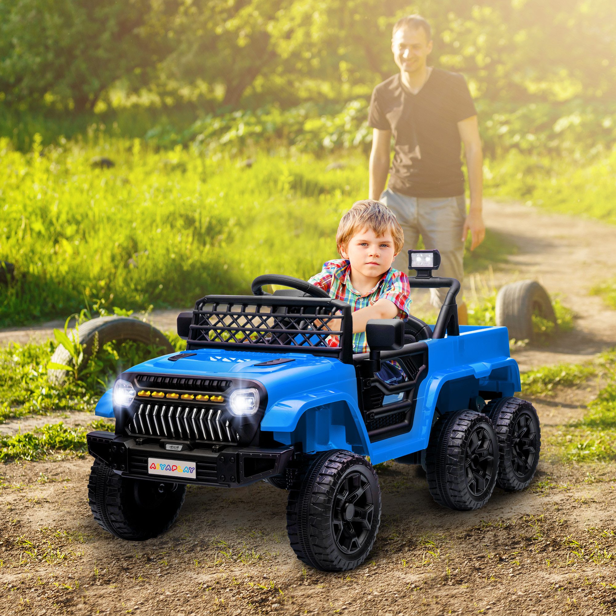 AIYAPLAY Elektro-Kinderauto Elektroauto für Kinder, 4WD/2WD schaltbare Fahrt auf Auto, Belastbarkeit 30 kg, (1-tlg), 2,5-4 km,h, für 3-8 Jahre Kinder, Hellblau