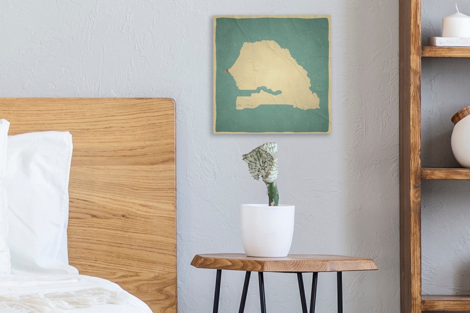 (1 Wohnzimmer Dakar und Retro-Stil, Schlafzimmer Senegal von Karte Leinwand Illustration OneMillionCanvasses® einer Bilder im St), für Leinwandbild