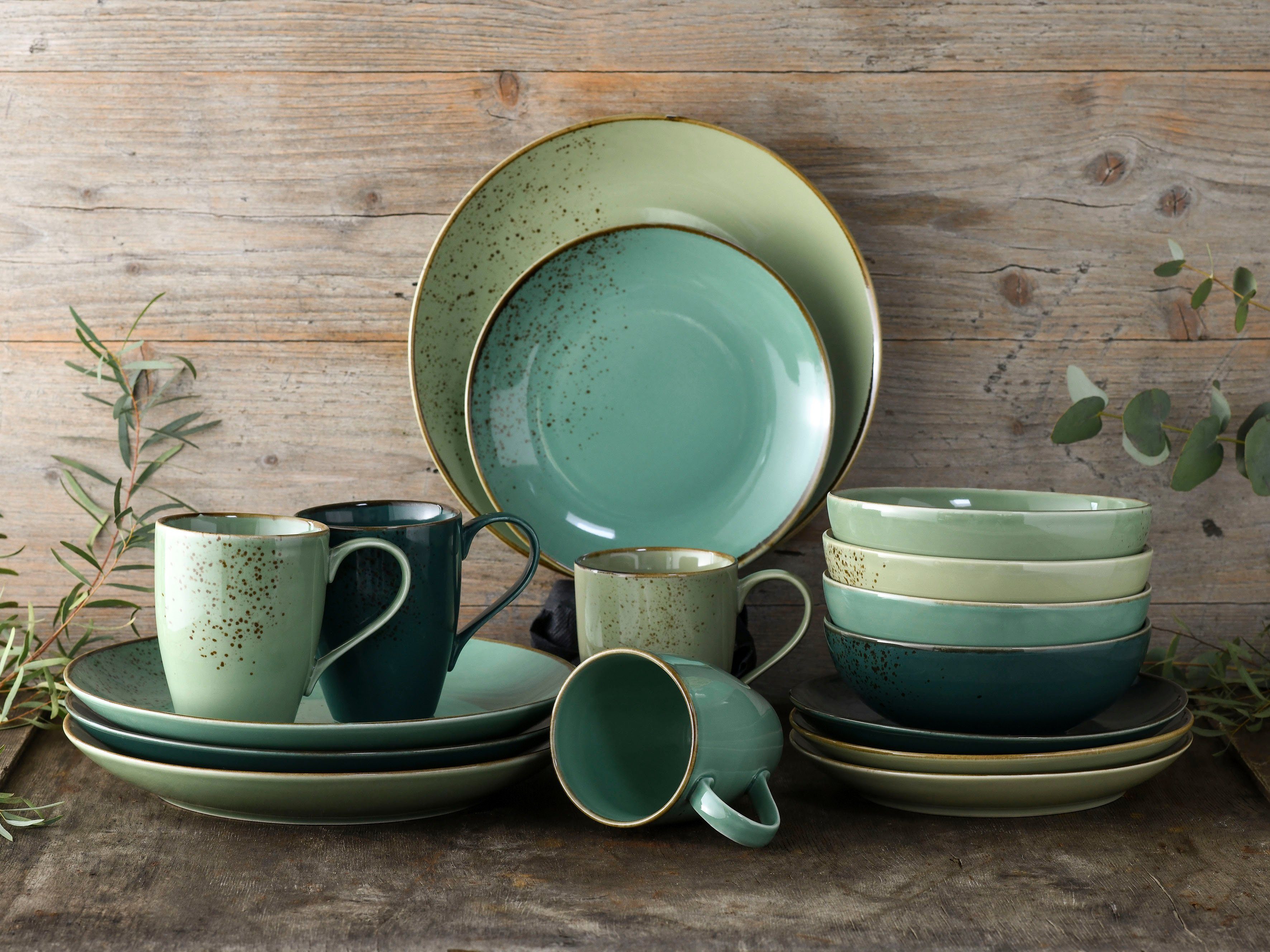 CreaTable Kombiservice Geschirr-Set NATURE COLLECTION (16-tlg), 4 Personen, Steinzeug, Service, Handwerklicher Look, 16 Teile, für 4 Personen
