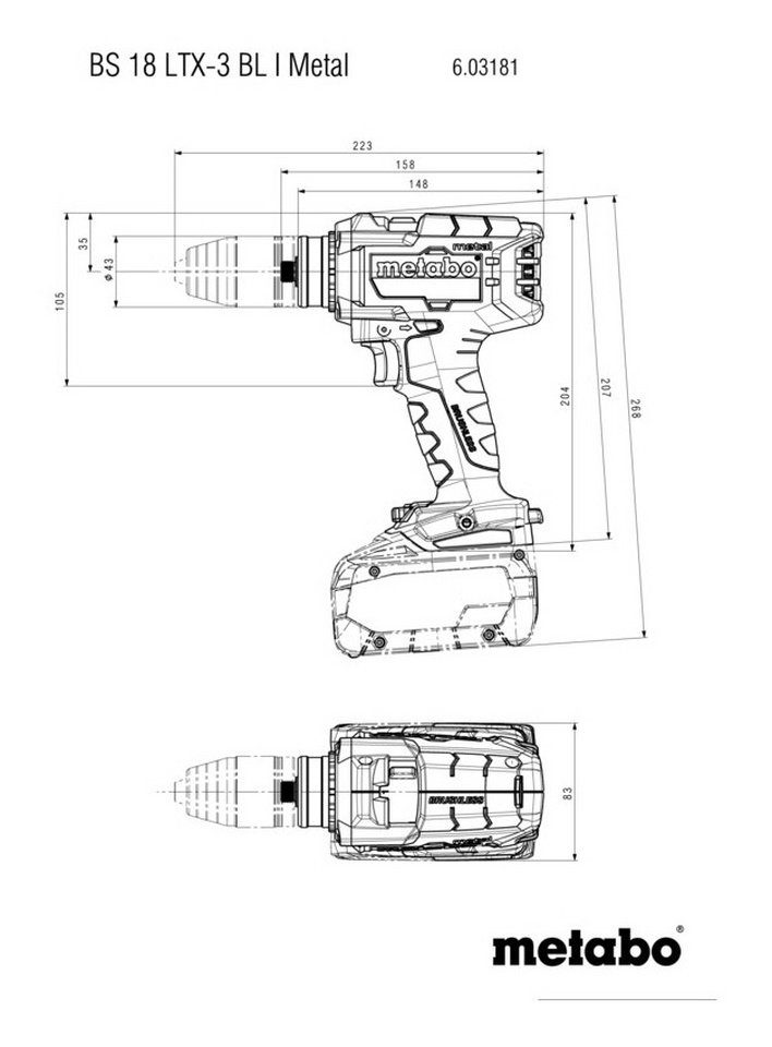 Akku Akku-Bohrschrauber 18 BS metabo V, LTX-3 18 I, Ohne 145 in metaBox L BL Metal