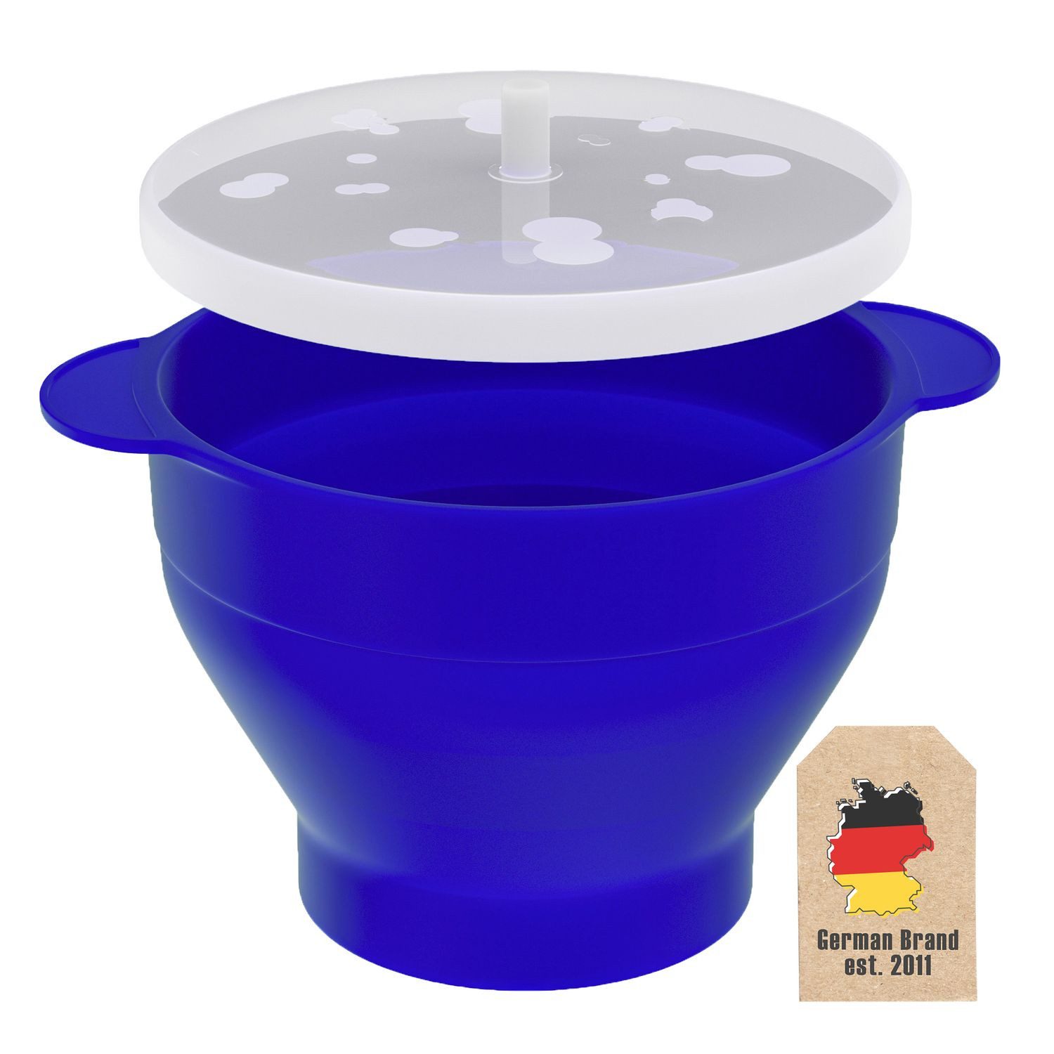Intirilife Popcornmaschine Popcorn Maker aus Silikon für Mikrowelle Schüssel faltbar mit Deckel, Popcorn Maker Silikon Mikrowelle faltbar mit Deckel Blau 24x20x6cm