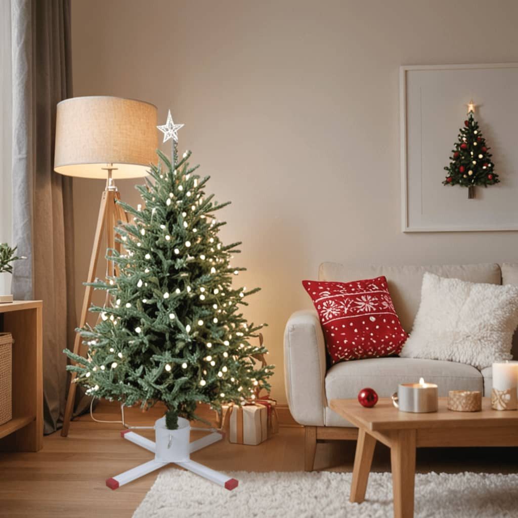 furnicato Christbaumständer Weihnachtsbaumständer 61 x 61 x 15,5 cm Weiß und Rot (1-tlg), Baumhalterung mit Wasserbehälter und stabilem Kreuzfuß für Tannen