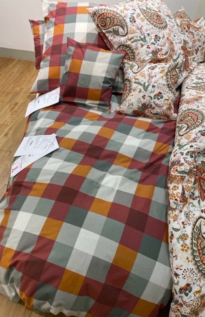 LIVING DREAMS Bettwäsche BIBER Bettwäsche MODERN KARO 100% Baumwolle made in EUROPE, satin, 2 teilig, italienischer Flair Paisleys Ornamente natürliche Farben