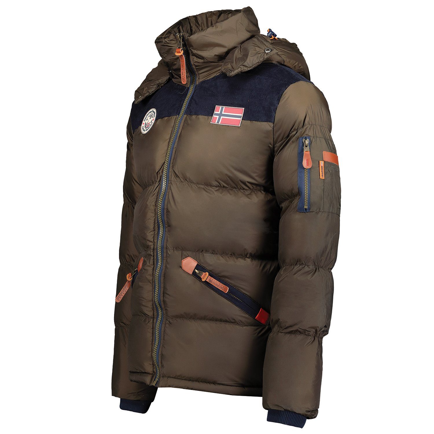 Geographical Norway Winterjacke Celian mit Kaki Kapuze, abnehmbarer Herren warme Windbreaker, mit Stehkragen, gefütterte Steppjacke Kapuze