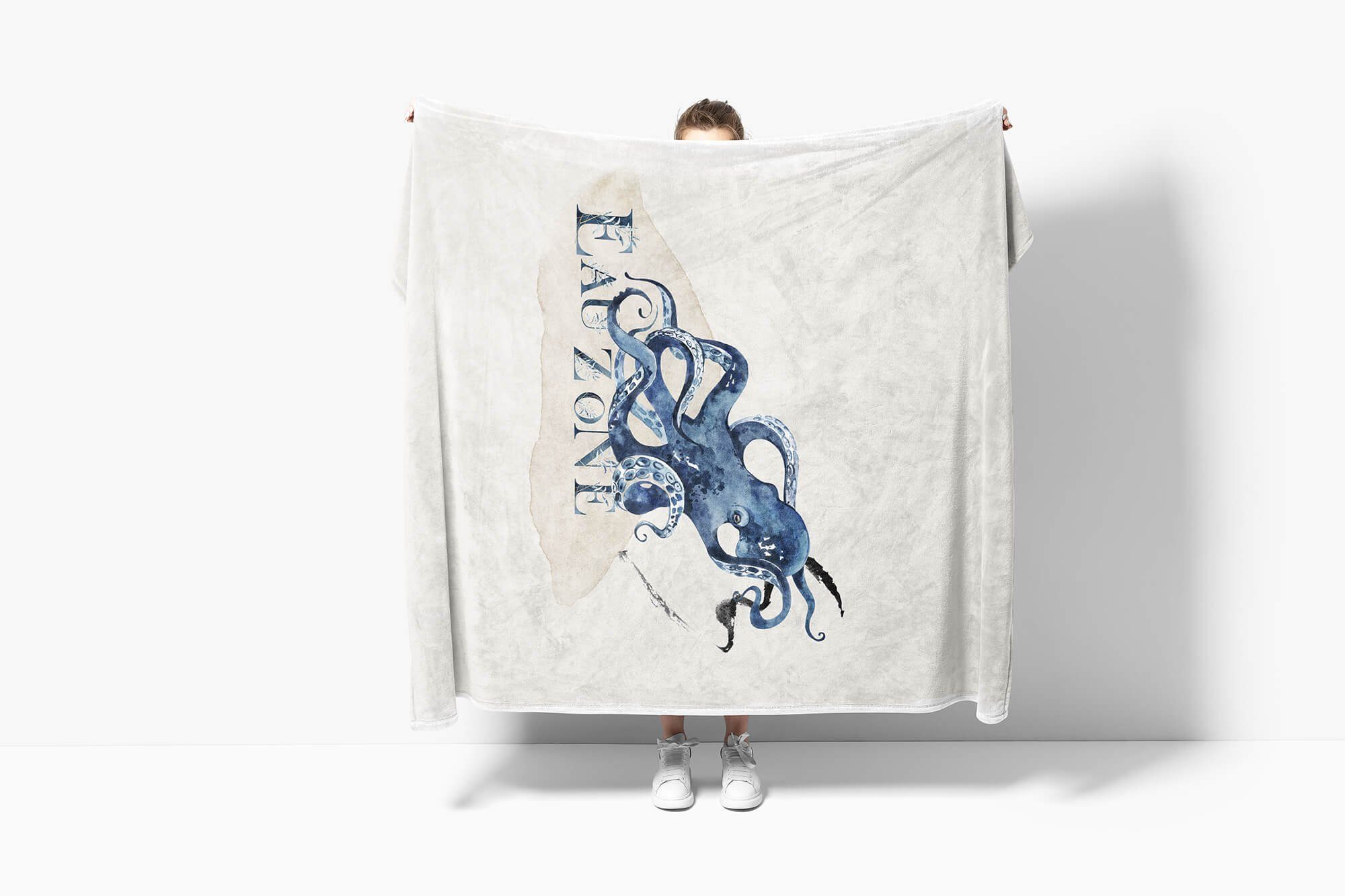 Handtücher Ozean Handtuch (1-St), Art Kuscheldecke Motiv, Strand Kunstvoll Saunatuch Baumwolle-Polyester-Mix Handtuch Sinus Strandhandtuch Oktopus