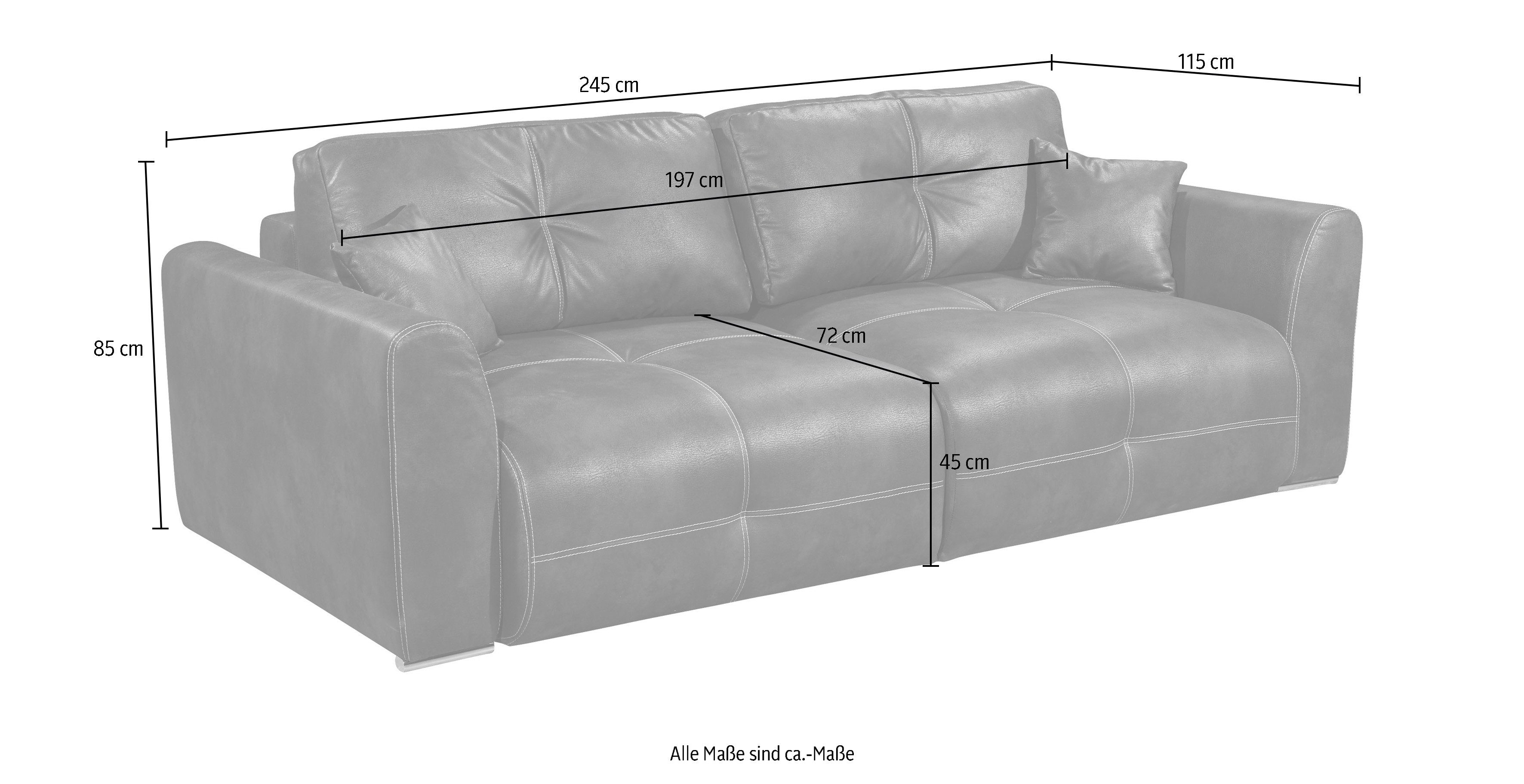 und Schlafsofa sowie mit ED Rücken- Bettfunktion DESIGN Bettkasten, und EXCITING anthrazit Zierkissen Dolan,