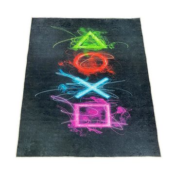 Teppich Gaming Teppich mit neonfarbigen Symbolen, TeppichHome24, rechteckig
