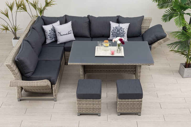 MANDALIKA Garden Gartenlounge-Set Dining Eck-Lounge Set Havanna DeLuxe 3in1 Funktion (variabel stellbar), variabel aufbaubar als Sofa links, Sofa rechts oder 2 x Einzelsofa