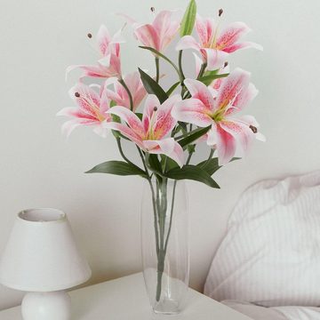 Kunstblumenstrauß Künstliche Lilien Blumen Langer Stiel Künstliche für Haus Dekor, HIBNOPN