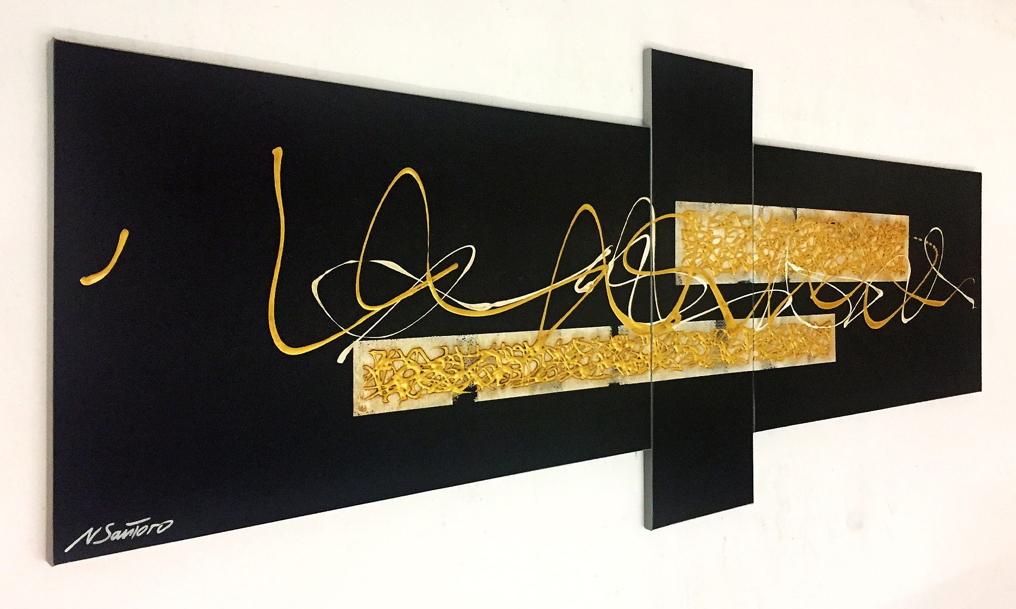 WandbilderXXL XXL-Wandbild Golden Streets 230 x 90 cm, Abstraktes Gemälde, handgemaltes Unikat
