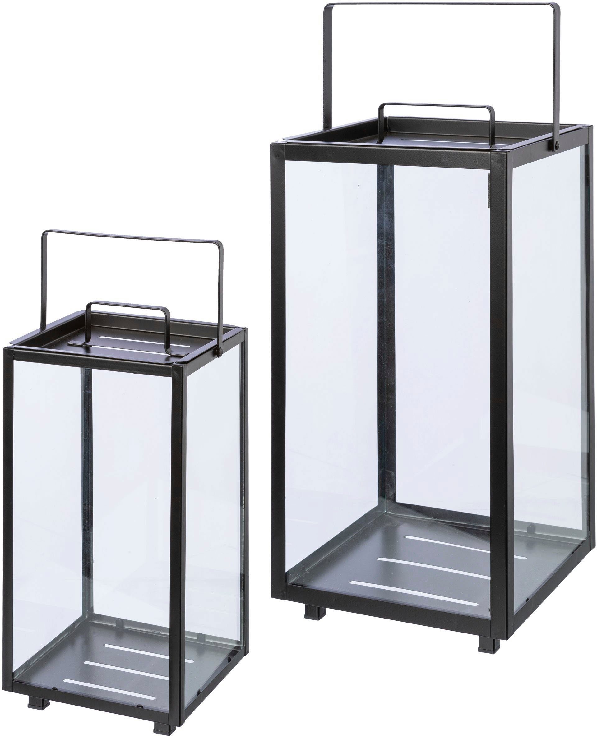 OTTO home Kerzenlaterne Anela, Stumpenkerzenhalter (Set, 2 St), Kerzenhalter aus Metall und Glas