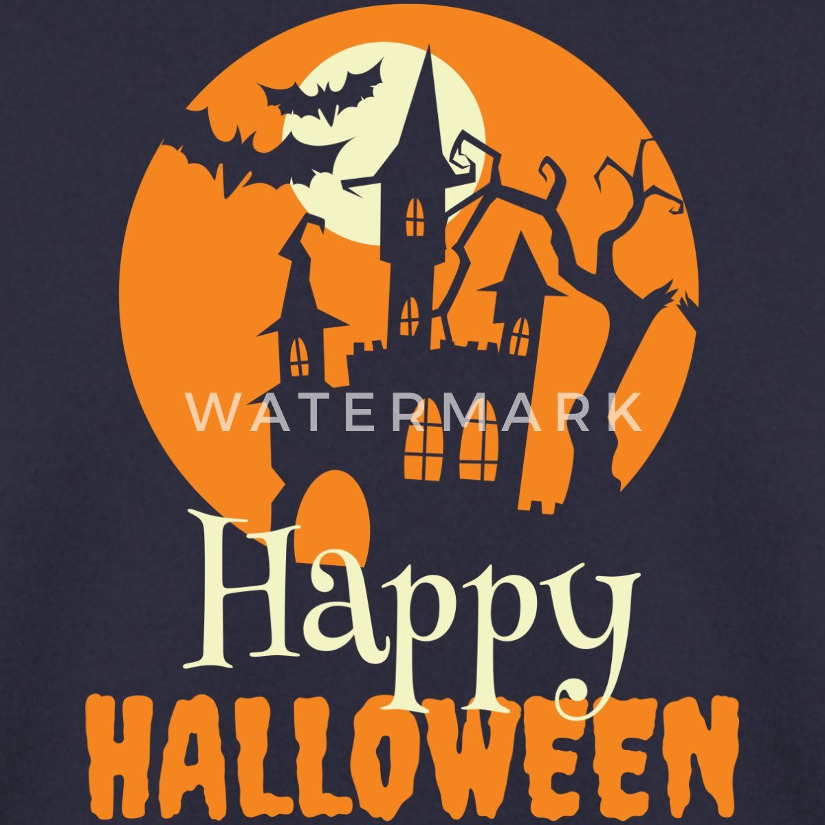 Spreadshirt Sweatshirt Happy Halloween Spukhaus Mit Vollmond Und Fledermaus Unisex Pullover (1-tlg)