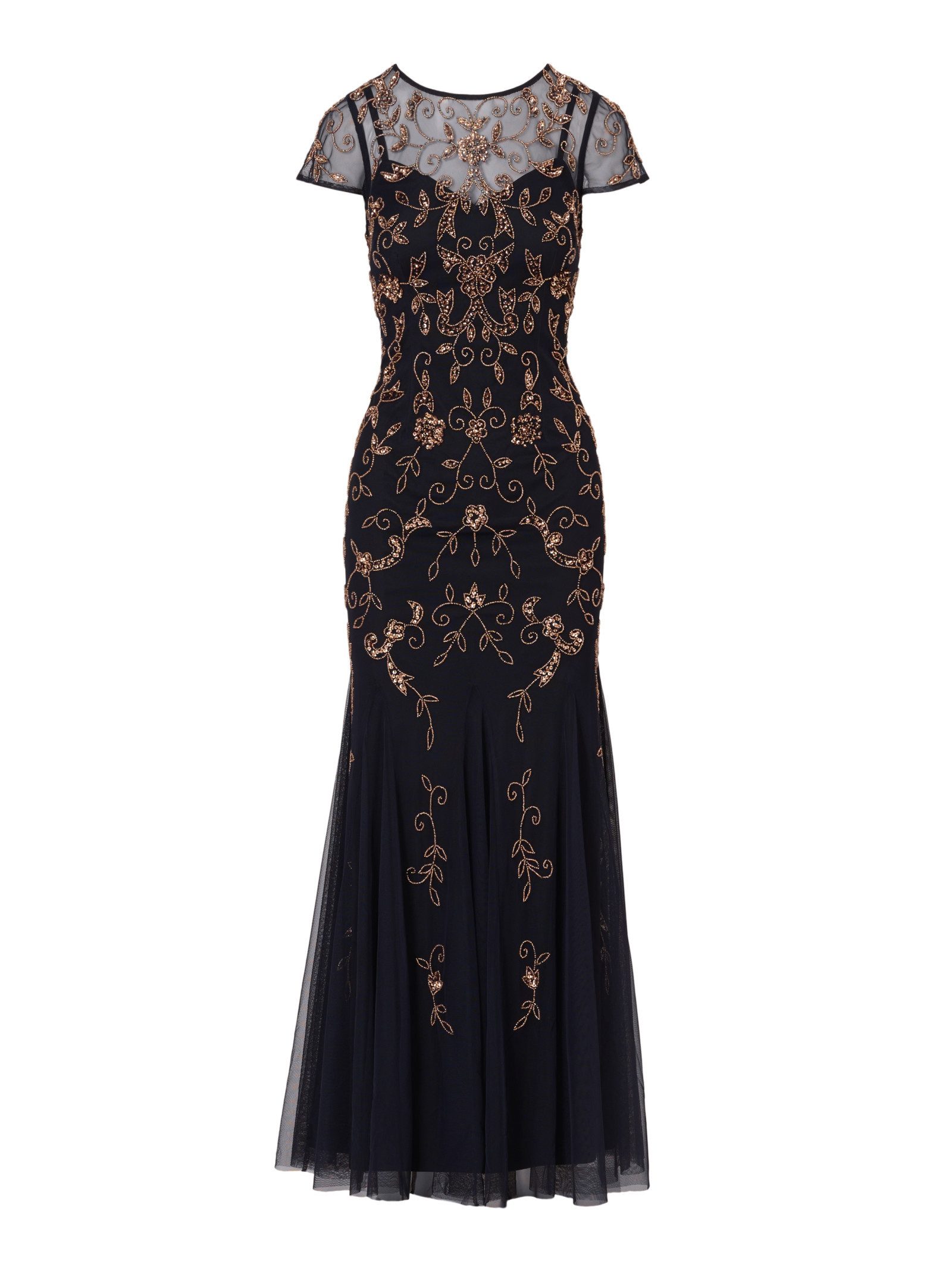 Adrianna Papell Abendkleid Bead Mesh Godet Long Dress Üppiges, mit Perlen b günstig online kaufen