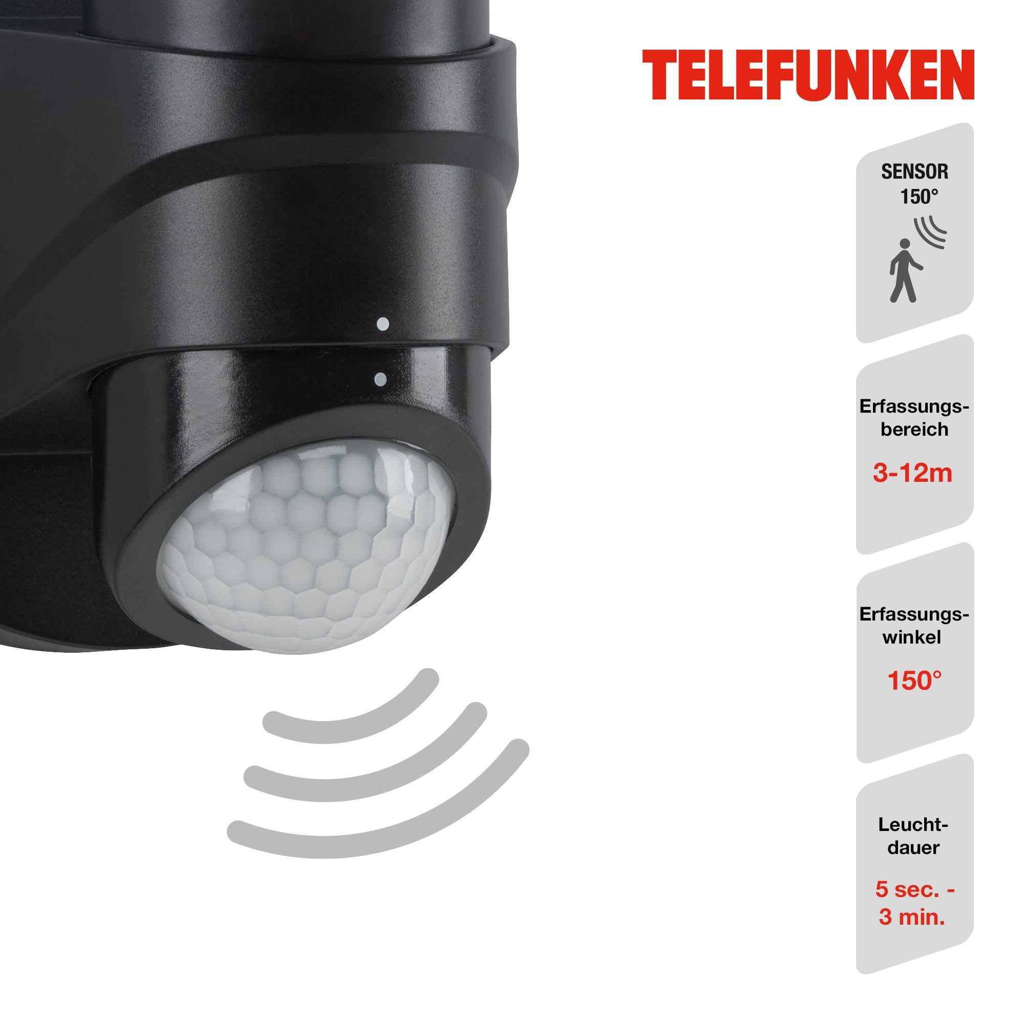 Telefunken LED 4000K Neutralweiß, 304305TF, Außen-Wandleuchte fest LED Außenleuchte Sensor verbaut, 24x18x17,5cm 1600lm 16W IP44
