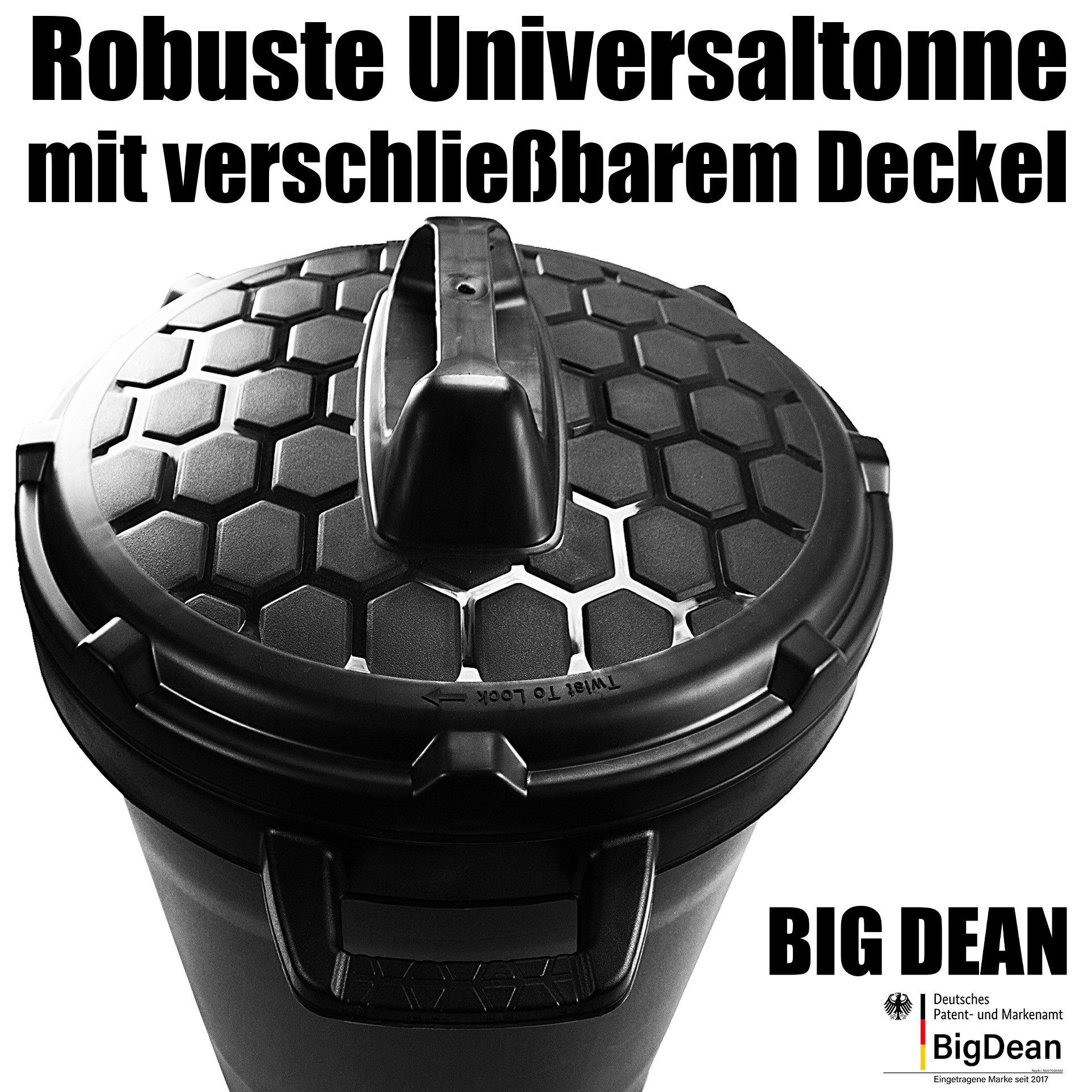 BigDean Mülleimer Universal Allzwecktonne 90L Mülltonne schwarz mit Deckel Regenfass, 90 Liter, Bajonettverschluss, Witterungs- und UV-beständig