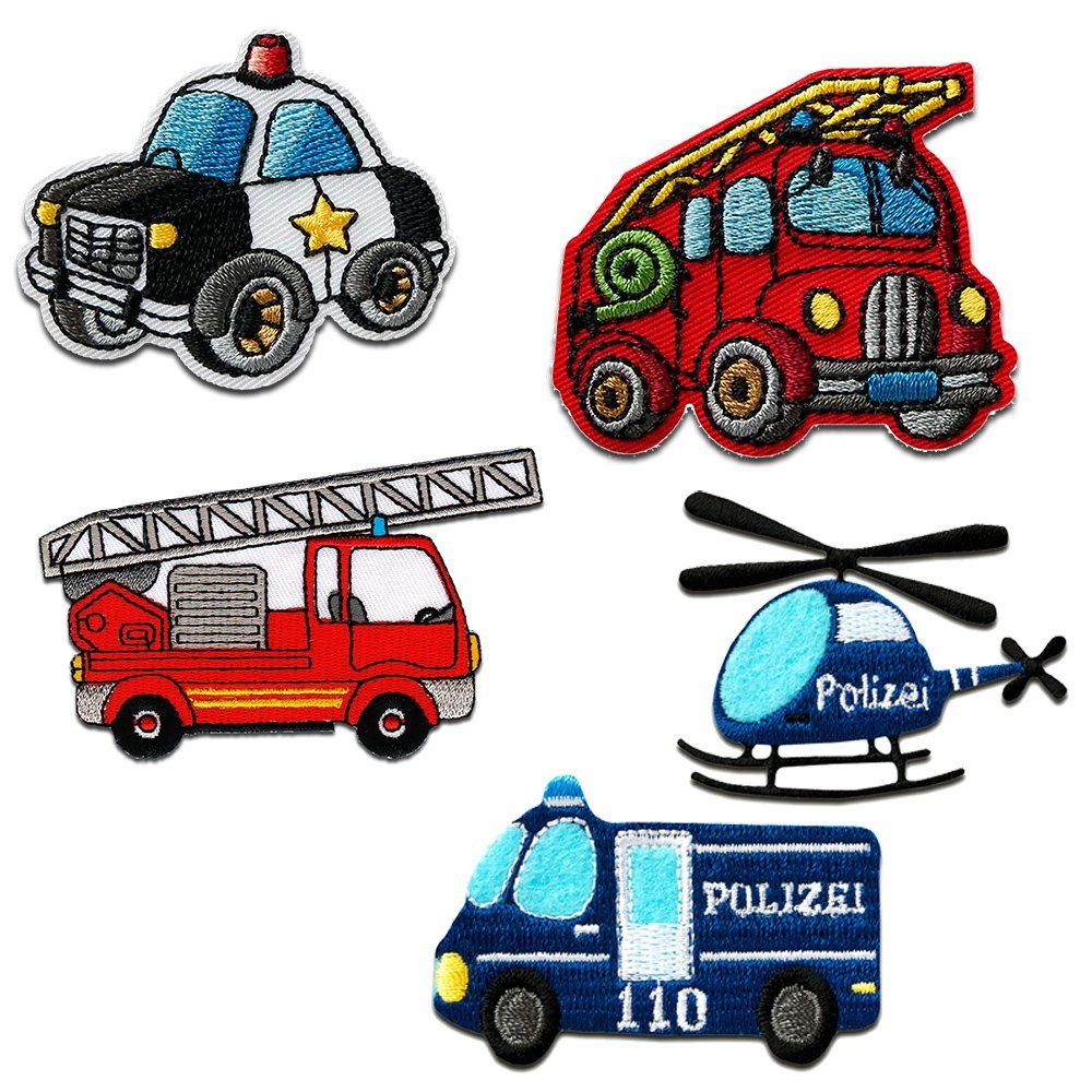 Catch the Patch Aufnäher Bügelbild, Aufbügler, Applikationen, Patches, Flicken, zum aufbügeln, Polyester, Aufnäher für Kinder - Polizei Feuerwehr Set 5 Stück