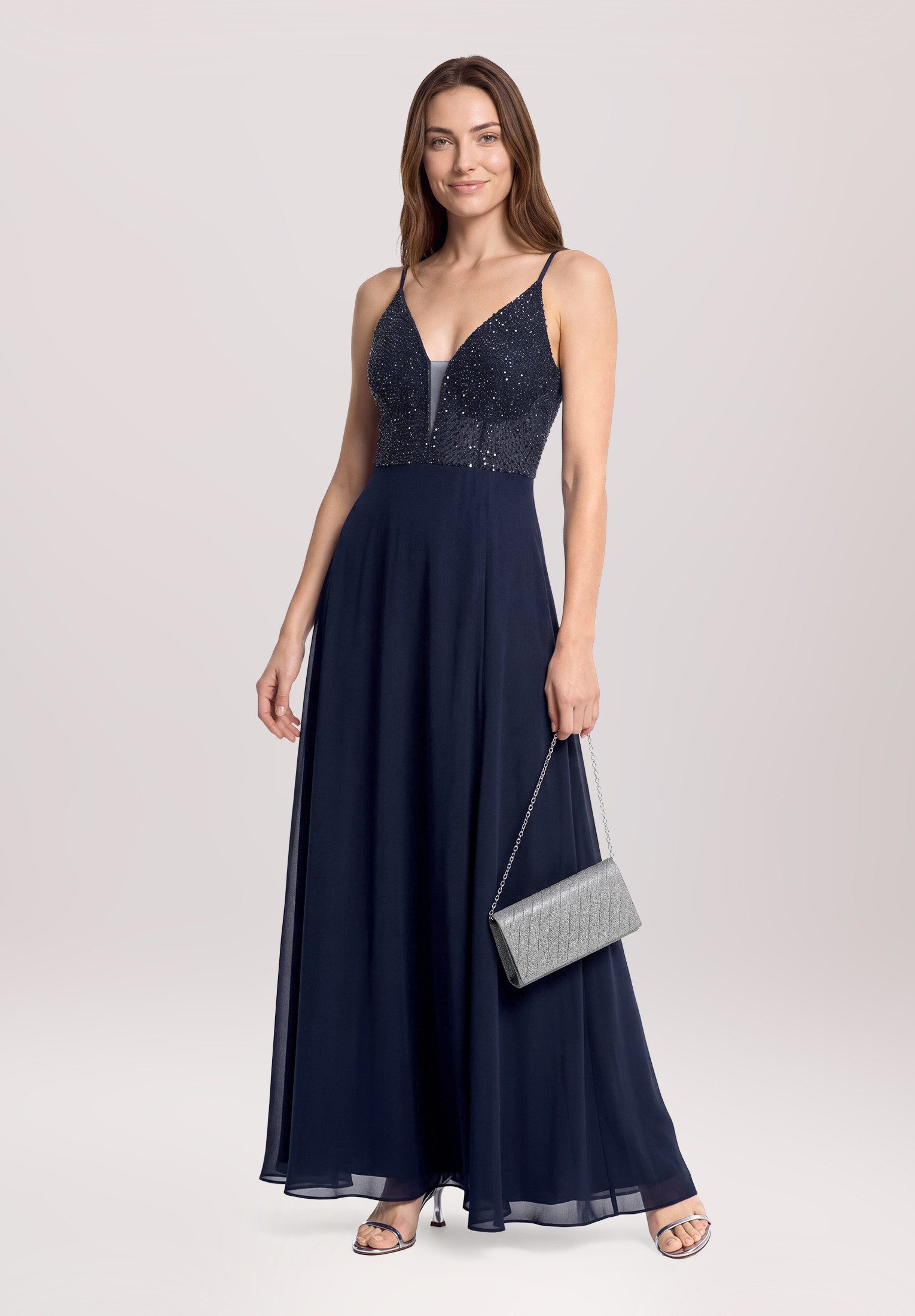 Vera Mont Abendtasche Damen im Glitzer-Look, Falten