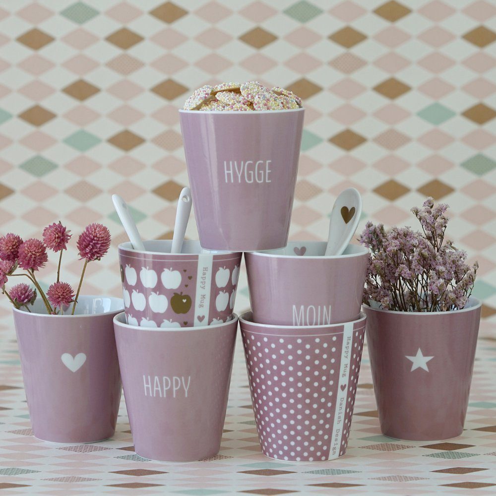 Krasilnikoff Becher Happy Mug Colorful, grau Porzellan Hygge